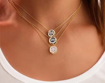 Gold Plated Birthstone Pendant Necklace: Laser-Cut Month Sign