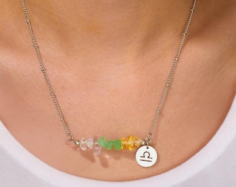 Zodiac Crystal Necklace: Engraved Astrology Sign, Natural Stone Pendant