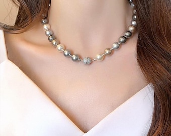 Swarovski Pearl Necklace: Multitone Beaded Choker with Magnetic Clasp