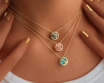 Zodiac Constellation Necklace: Gold Astrology Pendant with Birthstone