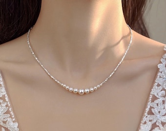 Perlenkette aus Sterlingsilber: Abgestufter Brautschmuck