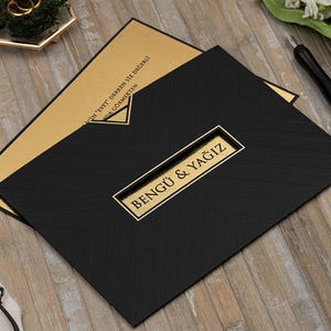 Luxus Hochzeitseinladungs-Set mit Schwarzem Umschlag - Goldfolie - Elegante Papierkarten -Moderne Quinceanera - Geburtstagseinladungen
