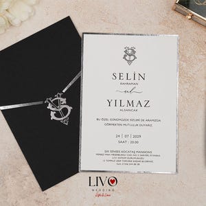 Modernes Hochzeitseinladungs-Set, Papierkarten aus Silberfolie mit Umschlagdruck, Quinceanera & Geburtstagseinladung, elegantes schwarzes Design