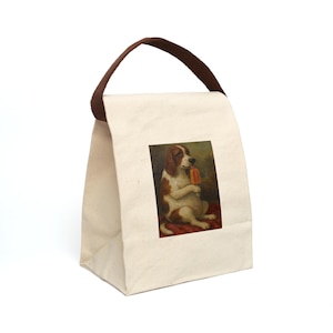 Vintage Dog Canvas Lunch Bag, Cute Animal Tote, Eco-Friendly Snack Carrier, Pet Lover Gift, Picnic Essentials