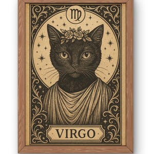Virgo Cat Zodiac Art Print- Vintage A strology Cat Wall Art for Virgo Season- Whimsical Horoscope Decor- Cat Lovers Gift
