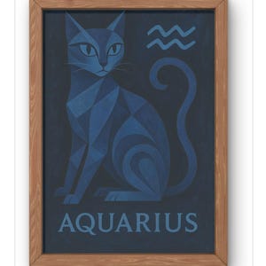 Aquarius Cat Zodiac Art Print- Vintage A strology Cat Wall Art for Aquarius Season- Whimsical Horoscope Decor- Cat Lovers Gift