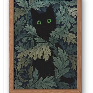 Stampa botanica da parete con gatto nero - Stampa di gatto dagli occhi verdi, Poster con gatto della foresta oscura, Decorazione con gatto gotico - Poster con gatto della foresta oscura - William Morris Inspire