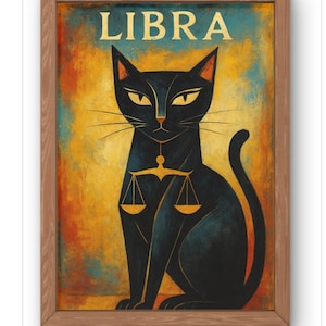 Libra Cat Zodiac Art Print- Vintage A strology Cat Wall Art for Libra Season- Whimsical Horoscope Decor- Cat Lovers Gift