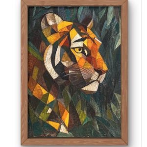 Stampa artistica da parete con tigre geometrica - Animale astratto in toni di terra audaci - Dipinto moderno per amanti della fauna selvatica e dell'arte. Disponibile nei formati A5 - A1