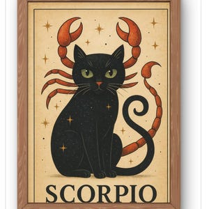 Scorpio Cat Zodiac Art Print- Vintage A strology Cat Wall Art for Scorpio Season- Whimsical Horoscope Decor- Cat Lovers Gift