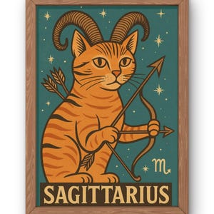 Sagitarious Cat Zodiac Art Print- Vintage A strology Cat Wall Art for Sagitarious Season- Whimsical Horoscope Decor- Cat Lovers Gift