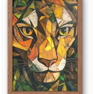 Arte murale geometrica della tigre - Dipinto astratto di un grande gatto colorato e audace - Dipinto moderno per gli amanti della fauna selvatica e dell'arte A5-A1