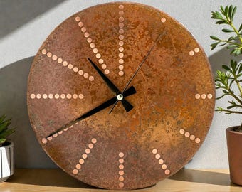 Kupfer Wanduhr-Uhr-Art Deco Rusty-Patina Uhr-Original Art-Rustic Home Decor-Metall Wand Kunst-Housewarminggeschenk