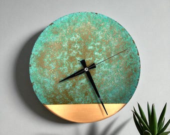 Kupfer Uhr-Kupfer Wanduhr-Art Deco Rusty-Patina Kupfer Wanduhr-Original Kunst-Rustic Home Decor-Metall Wand Kunst-Housewarminggeschenk