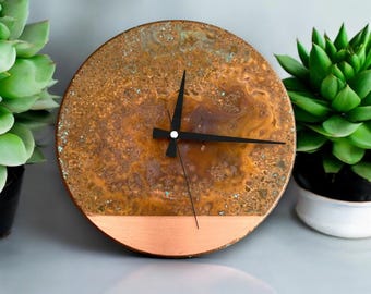 Kupfer Wanduhr-Wanduhr-Art Deco Rusty-Patina Kupfer Wanduhr-Original Kunst-Rustic Home Decor-Metall Wand Kunst-Housewarminggeschenk