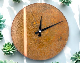 Kupfer Wanduhr-Wanduhr-Art Deco Rusty-Patina Kupfer Wanduhr-Original Kunst-Rustic Home Decor-Metall Wand Kunst-Housewarminggeschenk