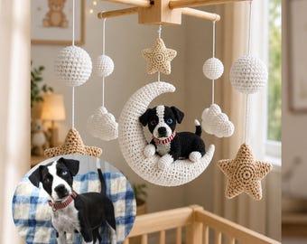 Móvil personalizado para bebé con perro, móvil para bebé con perro y gato de ganchillo, móvil personalizado para bebé, decoración para habitación de cachorro, regalo para baby shower, regalo de Navidad