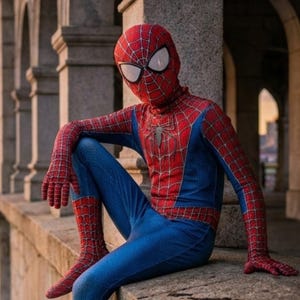 Kids Spider Man costume in red and blue superhero bodysuit