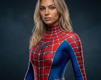 Women’s Spiderman Cosplay Suit – Red Blue Spider Hero Bodysuit, Full Body Comic Costume, Halloween Superhero Outfit