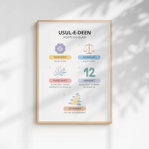 Usul-E-Deen Shia barnaffisch | Utskrivbar islamisk pedagogisk inlärning | A4-storlek