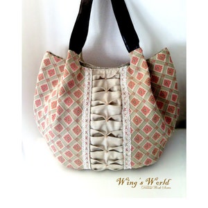 Romantic Floral Leather Tote - 3D Pattern, Leather Bag, Vintage Ribbons, Leather Base and Straps, Women Shoulder Bag (Big Size)