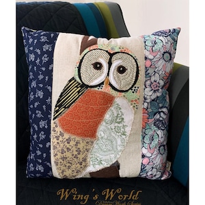 Owl Pillow, Owl Patchwork Pillow, Owl Decorative Pillow, Tawny Owl, Large Pillow Cushion, Woodland Animal,  Owl Decor