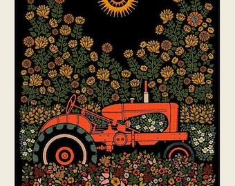 international wholesale only Tractor with Flowers Screen Print, Home Decor, Wall Art, Vintage Inspired