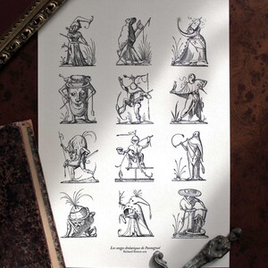 Stampa illustrata del XVI secolo / I sogni drolati di Pantagruel, opera d'arte d'epoca tratta da un raro libro antico