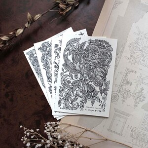 Ensemble de cartes de correspondance antiques | Motif textile floral fantaisie | Papeterie vintage Cartes de voeux Motifs végétaux