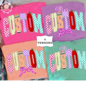Custom Varsity Teacher Name Png, Custom Teacher Png, Back To School, Preppy Teacher Bow Png, First Day Of School, Trending Personalized Png