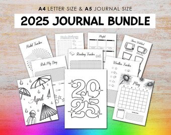 2025 Bullet Journal Bundle, druckbare Journalseite, digitale Planerseiten, Größe A5 und A4, Vorteilspaket, Punkte und keine Punkte.