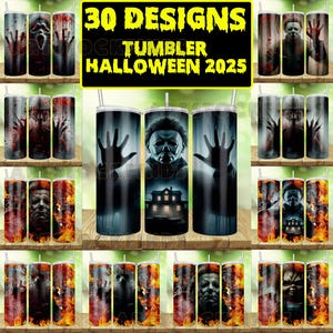 Sublimation de PNG de gobelet de film d&#39;Halloween, ensemble de gobelets maigres de 20 oz de dessins d&#39;horreur, gobelet de film d&#39;horreur, téléchargement numérique
