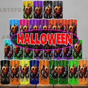 Halloween Tumbler Wrap Bundle, 20 oz Skinny Tumbler Sublimation Design, Digital Download, Straight & Tumbler Wrap PNG, Spooky Fall PNG