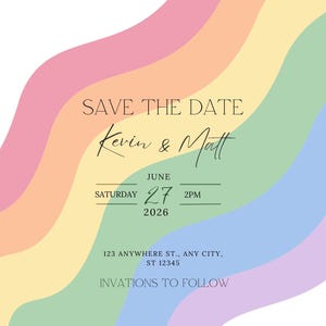 パーソナライズされた同性カップルの Save the Date テンプレート – 編集可能な結婚式のお知らせ