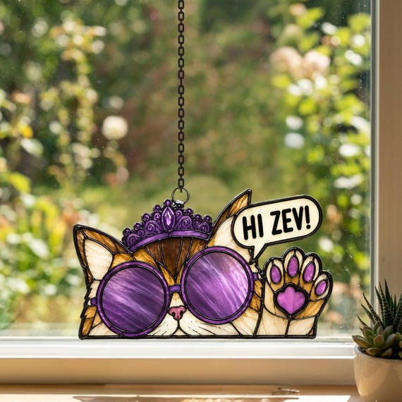 Peekaboo Princess Donut Acrylic Suncatcher, Dungeon Crawler Carl Cat Window Hanging, Bookish Suncatcher Gift, Fantasy Reader Decor