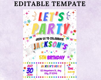Colorful Birthday Party Invite: Editable Canva Template (5x7 inch Digital Download