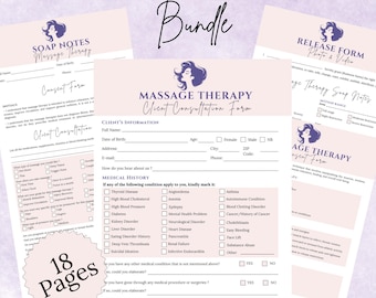 Massage Therapy Forms Bundle: Client Intake, SOAP Notes (Canva Template)