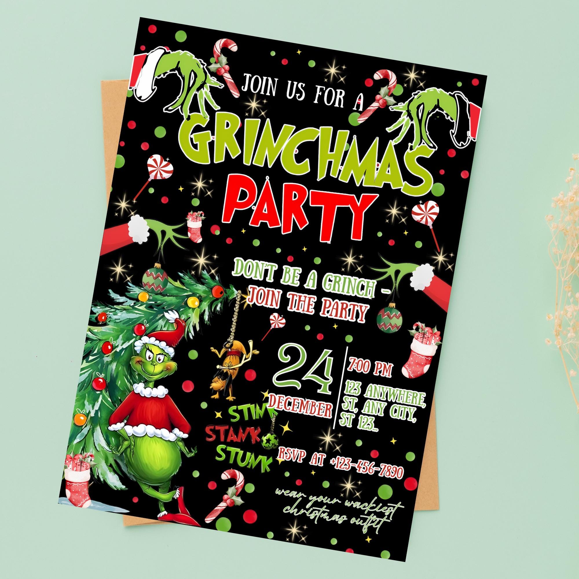 Editable Grinch Party Invitation | Merry Grinchmas Invitation | Grinch ...