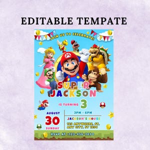 Birthday Invite Boy Girl, Super Mario Bros Movie Invitation, Instant Download, Video Game Birthday Invite Template, Mario Kart Birthday