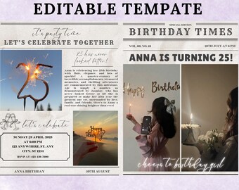 Birthday Newspaper Canva Template: Custom Party Invite (5x7 inch Digital Download