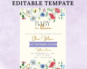 Wildflower Baby Shower Invitation: Editable Template (5x7 inch Digital Download)