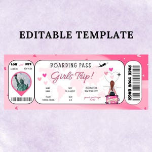 Bearbeitbare Bordkartenvorlage, druckbares personalisiertes Flugticket, Canva Bordkarte, digitaler Download Girls Trip Invite