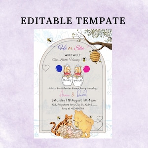 Editable Winnie The Pooh Baby Shower Invitation Template / Winnie The Pooh Baby Shower Invitation Template / Baby Shower Invitation