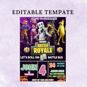 Editable Fort Game Birthday Invitation Birthday Invite download CANVA Birthday Party Template Fort Night Birthday Party Template F Nite