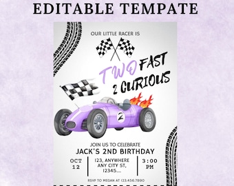 Two Fast Two Curious Birthday Invitation Two Fast Two Curious Invite 2 Fast 2 Curious Invite Two Fast Birthday Invite 2 Fast Race Car Invite
