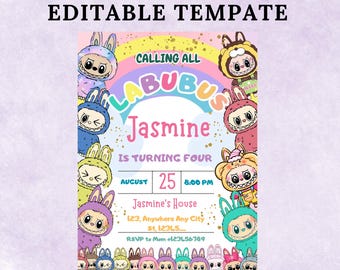Labubu Birthday Invitation Template | Editable Canva Invite | Cute Printable Party Card | Instant Download Kids Digital Invitation Template