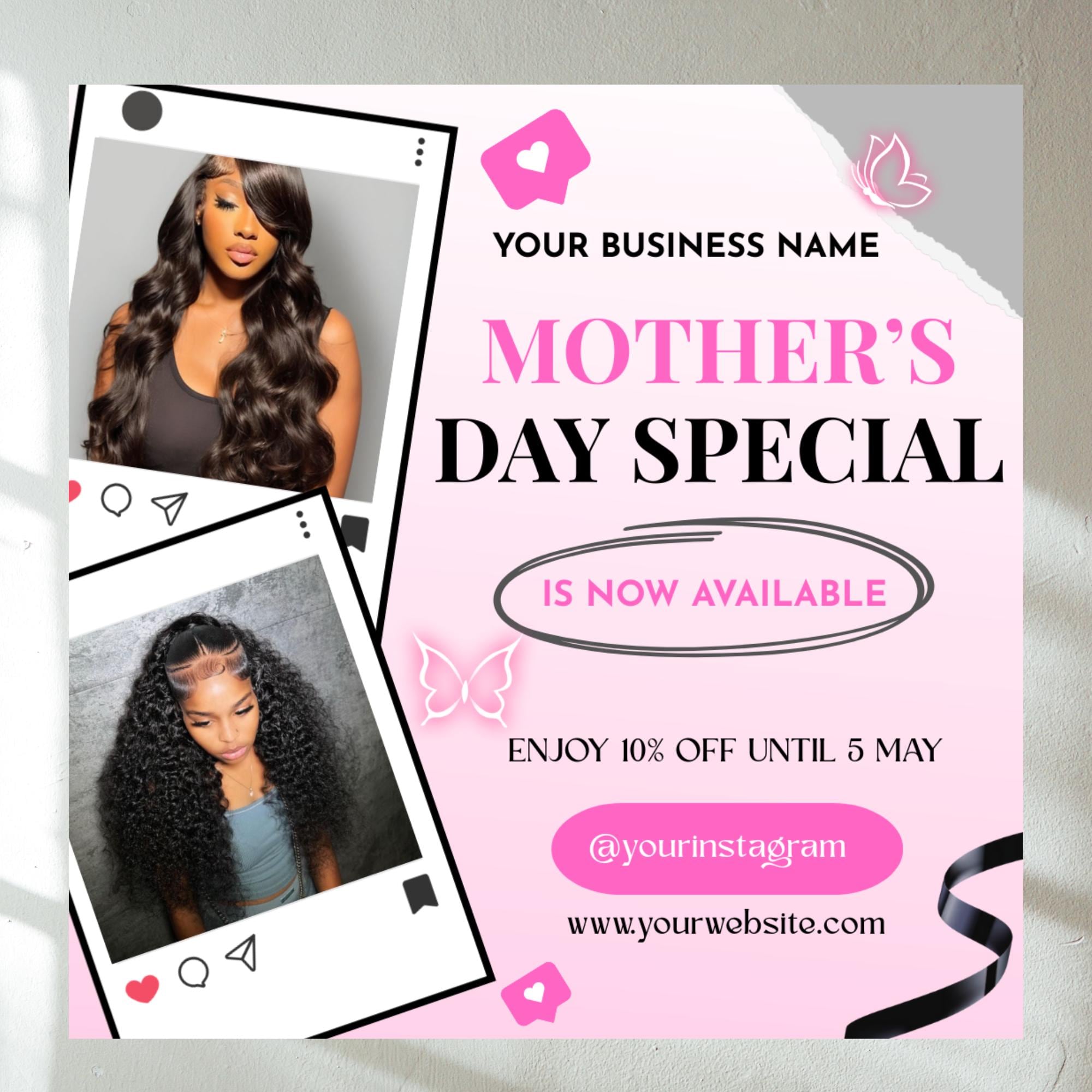 DIY Editable Mother's Day Booking Flyer Template - May Spring Hair Lash Makeup Nail Appointments Available Flyer