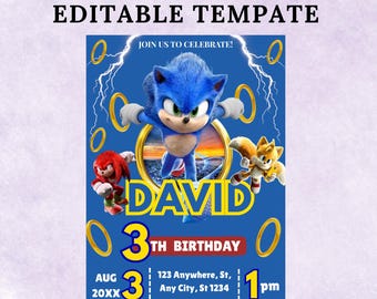 Sonic the Hedgehog Birthday Invitation: Editable Party Invite (Digital Download, 5x7 inch)