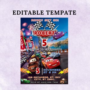Car Birthday Invitation, Birthday Invitation, LightningMcQueen Invitation, Kids Birthday Invitation, Digital Invitation, Canva Editable