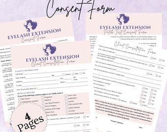Lash Consent Form Template Editable, Eyelash Extension Esthetician Client Consent Forms, Lash Tech Waiver, Instant Download Printable Form